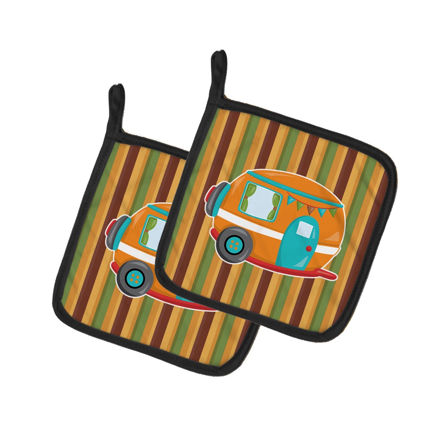 Retro Camper Pot Holder Set of 2 Heat Resistant Quilted Hot Pads 7.5 x 7.5 Inch, Insulated Kitchen Trivets for Cooking & Baking