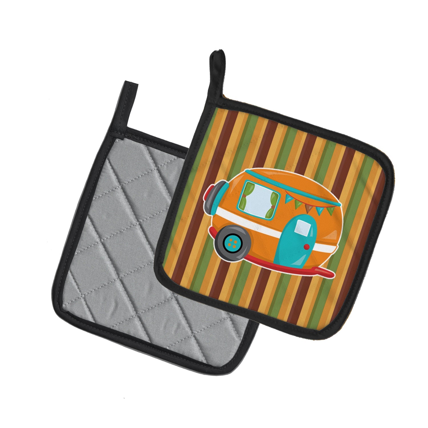 Retro Camper Pot Holder Set of 2 Heat Resistant Quilted Hot Pads 7.5 x 7.5 Inch, Insulated Kitchen Trivets for Cooking & Baking