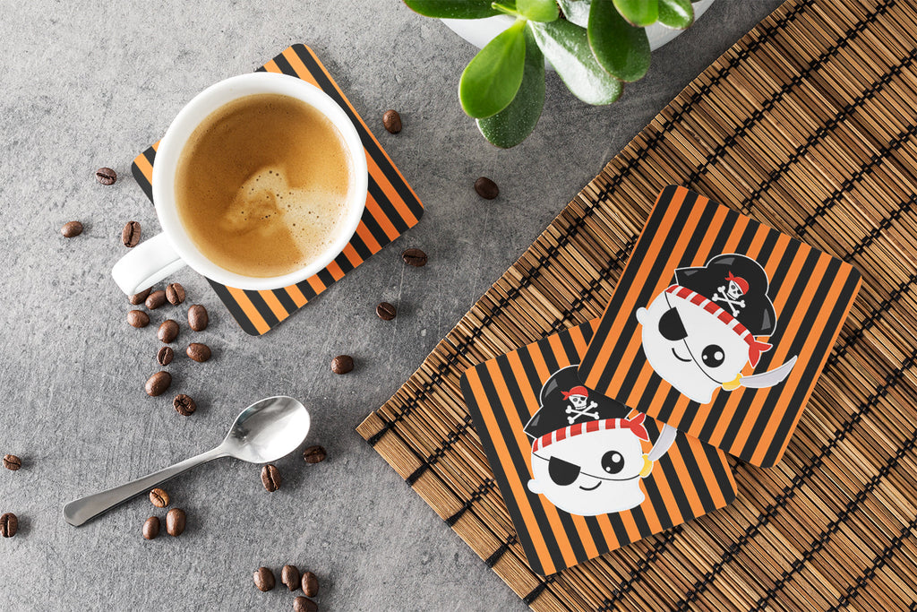 Halloween Ghost Pirate Foam Coasters Set of 4 Cup Coasters for Indoor Outdoor, Tabletop Protection, Anti Slip, Mouse pad Material