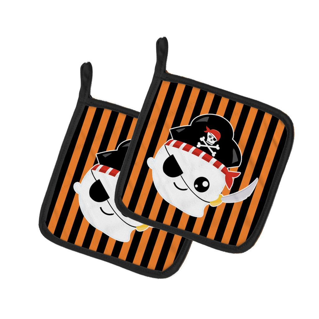 Halloween Ghost Pirate Pot Holder Set of 2 Heat Resistant Quilted Hot Pads 7.5 x 7.5 Inch, Insulated Kitchen Trivets for Cooking & Baking