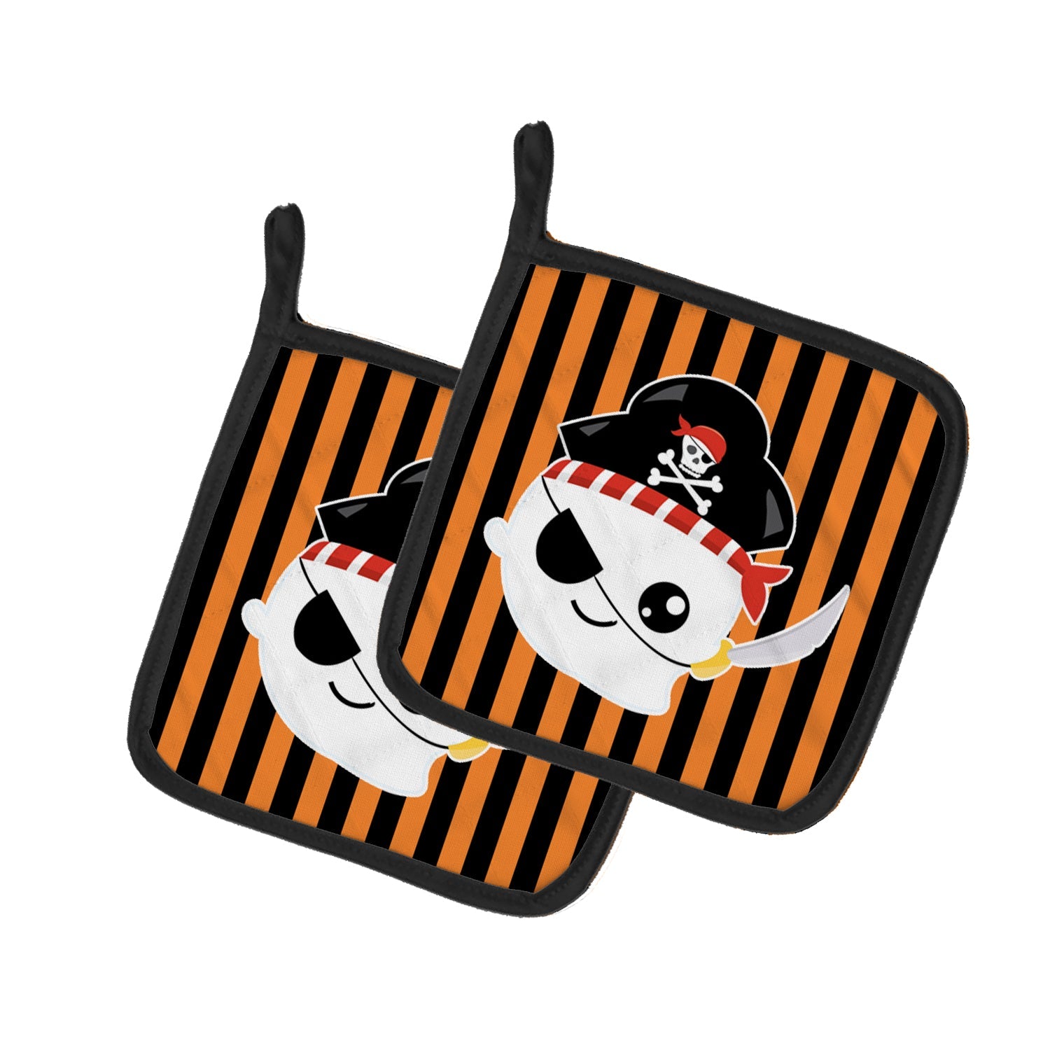 Halloween Ghost Pirate Pot Holder Set of 2 Heat Resistant Quilted Hot Pads 7.5 x 7.5 Inch, Insulated Kitchen Trivets for Cooking & Baking