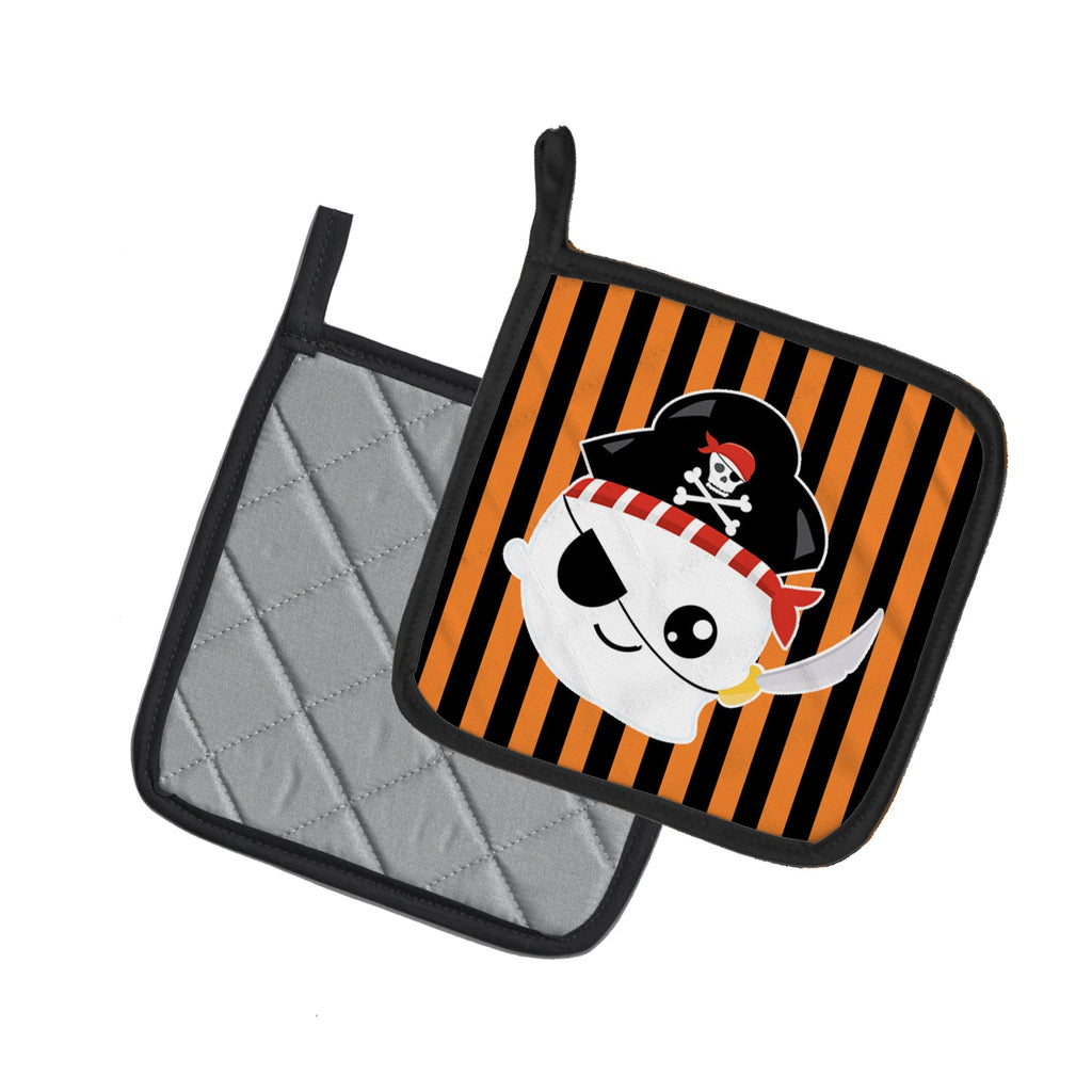 Halloween Ghost Pirate Pot Holder Set of 2 Heat Resistant Quilted Hot Pads 7.5 x 7.5 Inch, Insulated Kitchen Trivets for Cooking & Baking