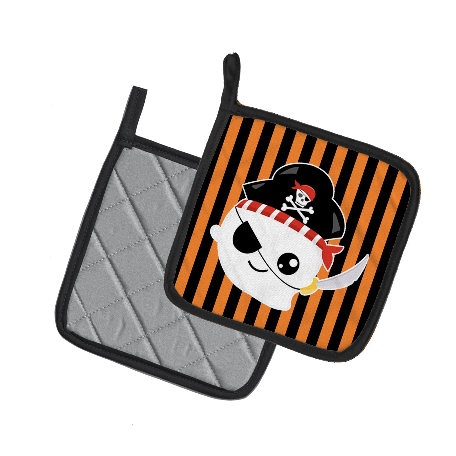Halloween Ghost Pirate Pot Holder Set of 2 Heat Resistant Quilted Hot Pads 7.5 x 7.5 Inch, Insulated Kitchen Trivets for Cooking & Baking