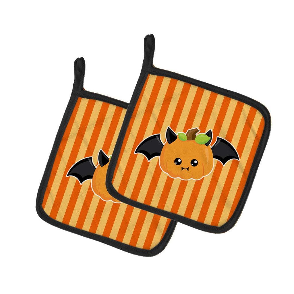 Halloween Pumpkin Bat Pot Holder Set of 2 Heat Resistant Quilted Hot Pads 7.5 x 7.5 Inch, Insulated Kitchen Trivets for Cooking & Baking