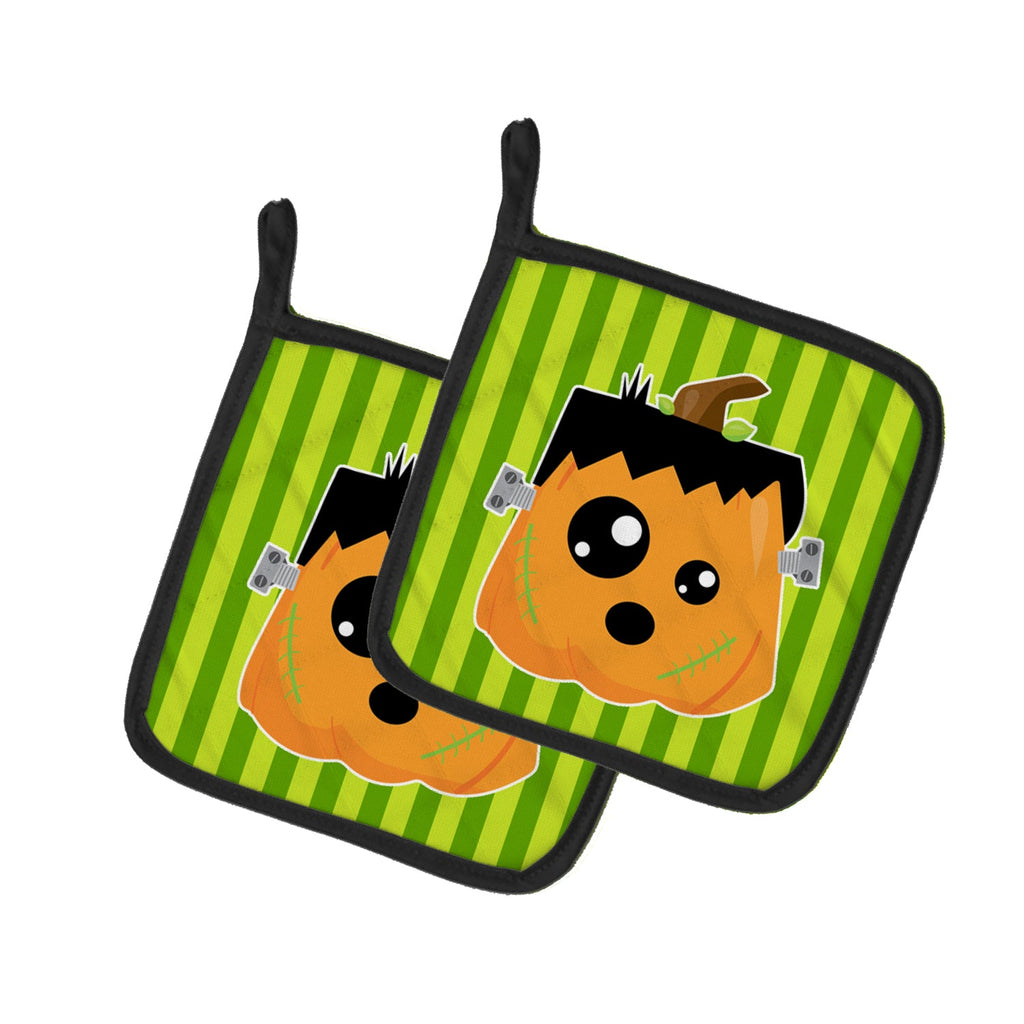 Halloween Pumpkin Frankenstein Pot Holder Set of 2 Heat Resistant Quilted Hot Pads 7.5 x 7.5 Inch, Insulated Kitchen Trivets for Cooking & Baking
