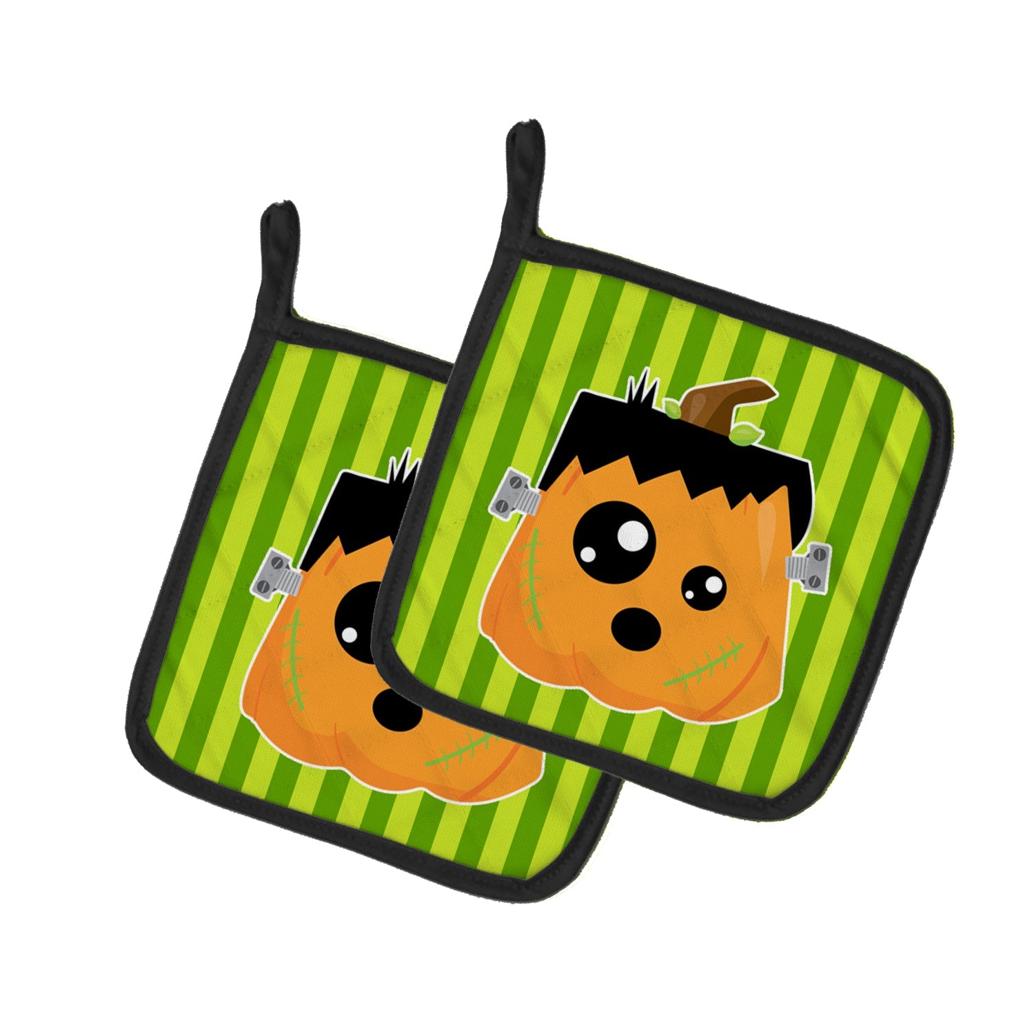 Halloween Pumpkin Frankenstein Pot Holder Set of 2 Heat Resistant Quilted Hot Pads 7.5 x 7.5 Inch, Insulated Kitchen Trivets for Cooking & Baking