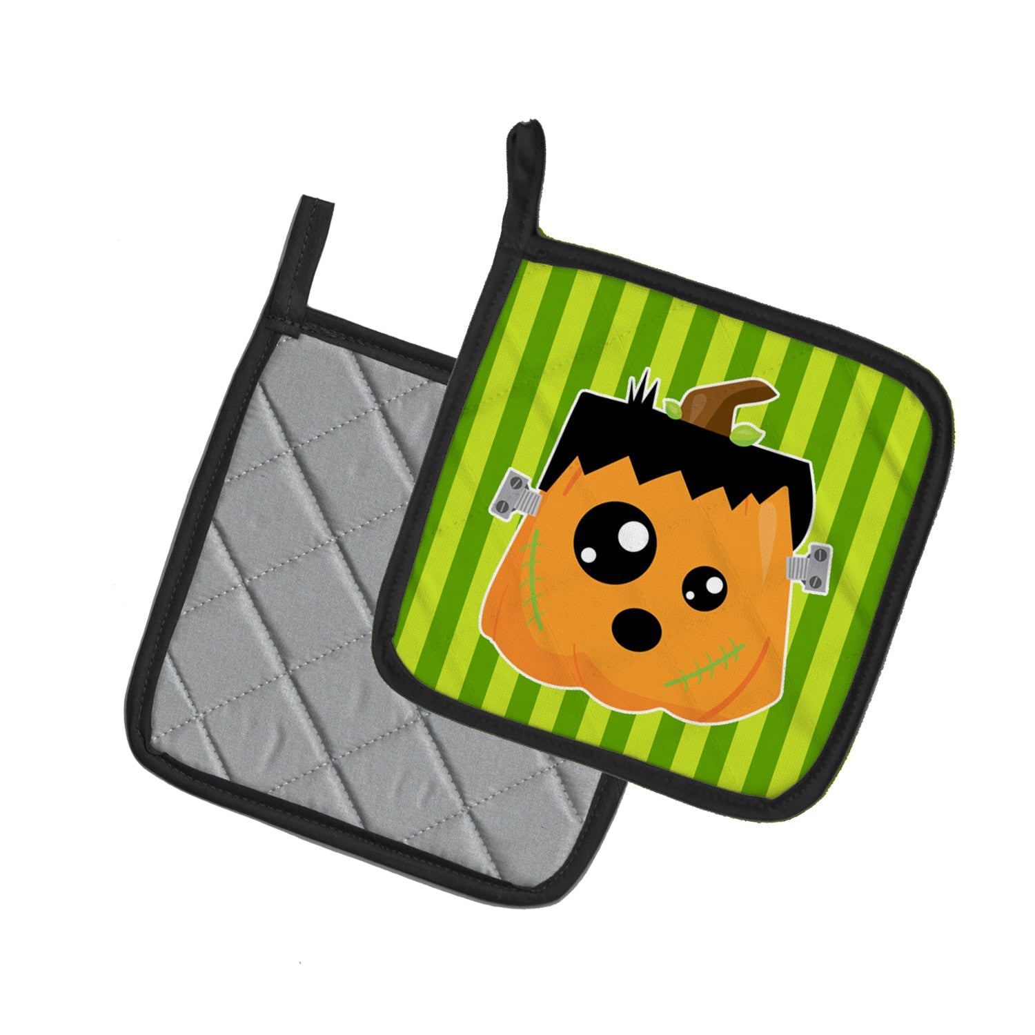 Halloween Pumpkin Frankenstein Pot Holder Set of 2 Heat Resistant Quilted Hot Pads 7.5 x 7.5 Inch, Insulated Kitchen Trivets for Cooking & Baking