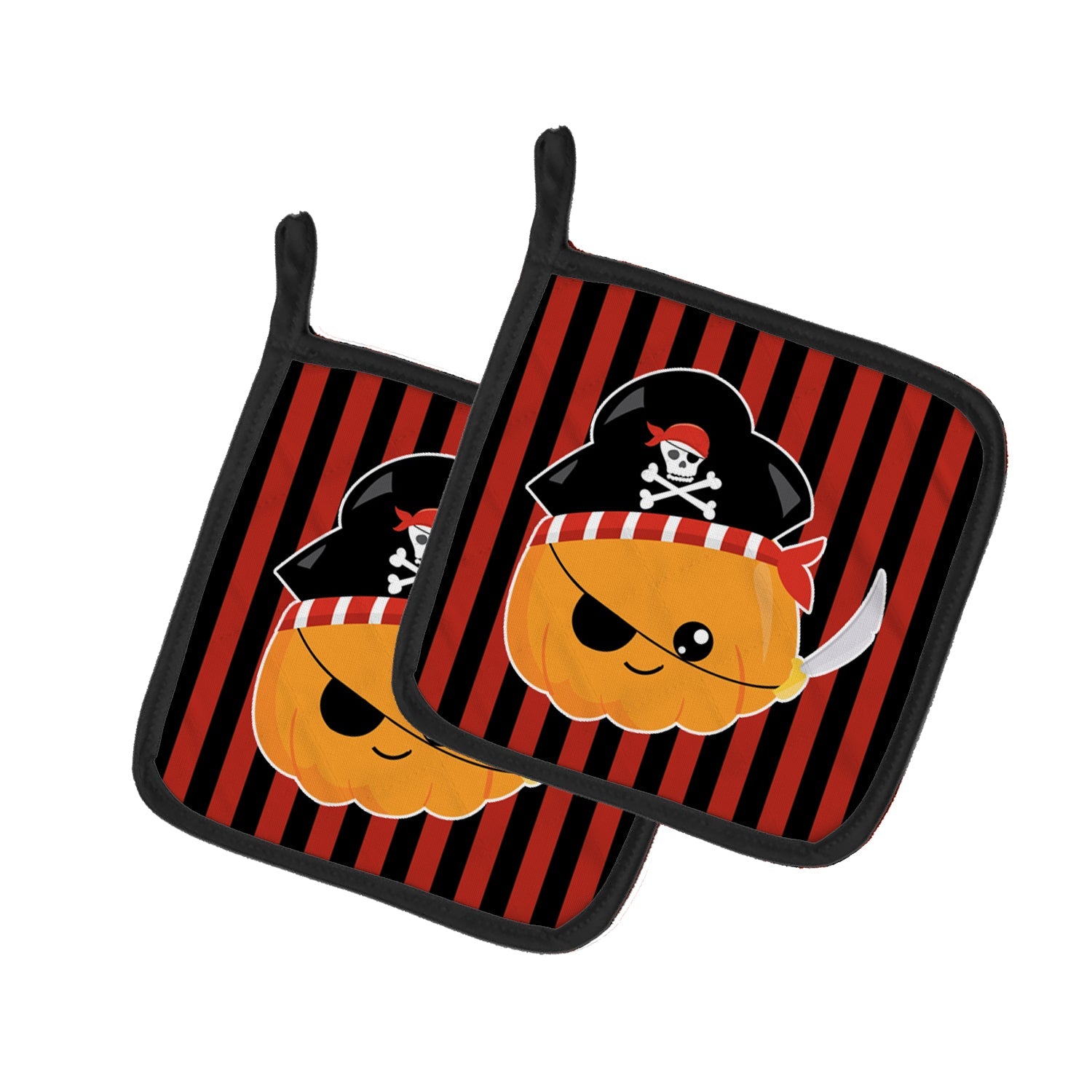 Halloween Pumpkin Pirate Pot Holder Set of 2 Heat Resistant Quilted Hot Pads 7.5 x 7.5 Inch, Insulated Kitchen Trivets for Cooking & Baking