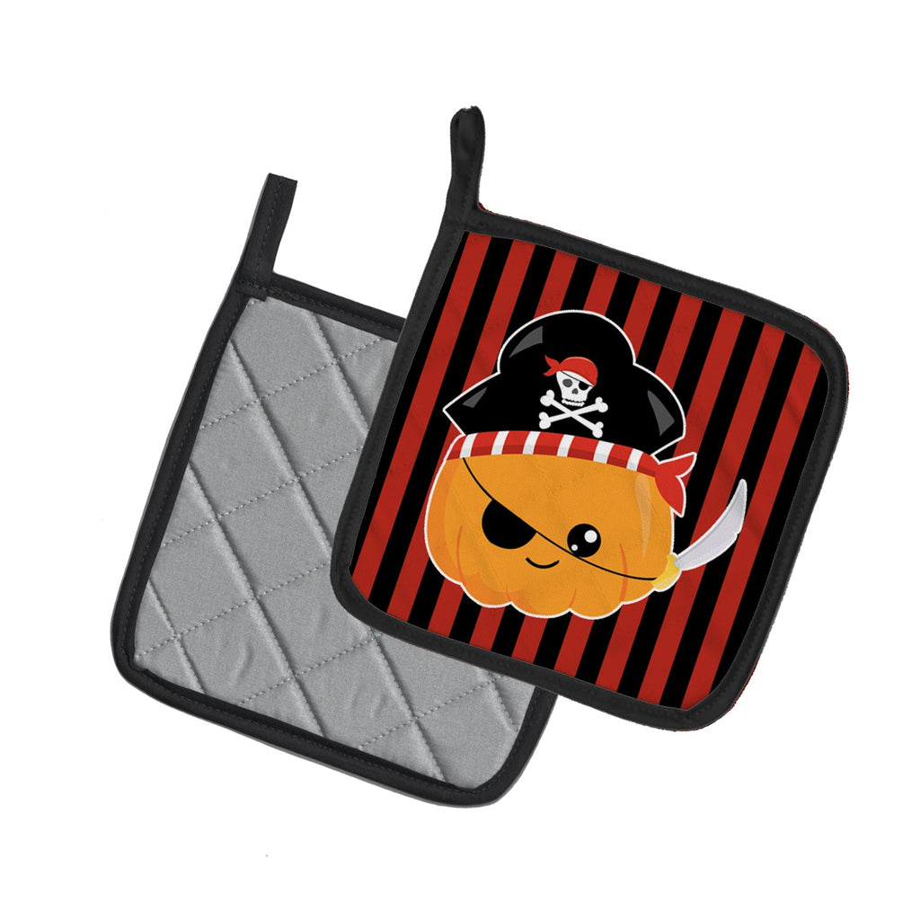 Halloween Pumpkin Pirate Pot Holder Set of 2 Heat Resistant Quilted Hot Pads 7.5 x 7.5 Inch, Insulated Kitchen Trivets for Cooking & Baking