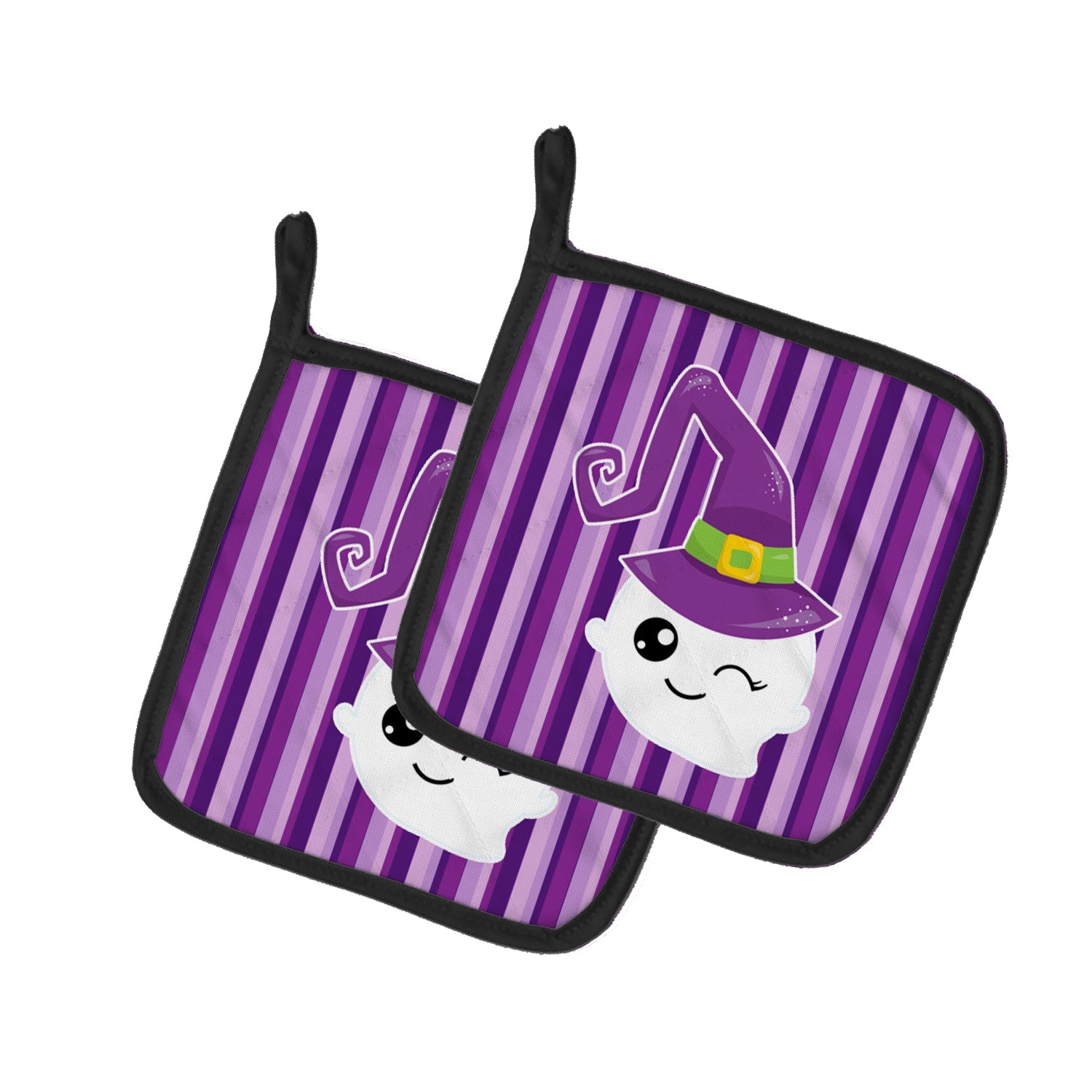 Halloween Ghost Witch Pot Holder Set of 2 Heat Resistant Quilted Hot Pads 7.5 x 7.5 Inch, Insulated Kitchen Trivets for Cooking & Baking