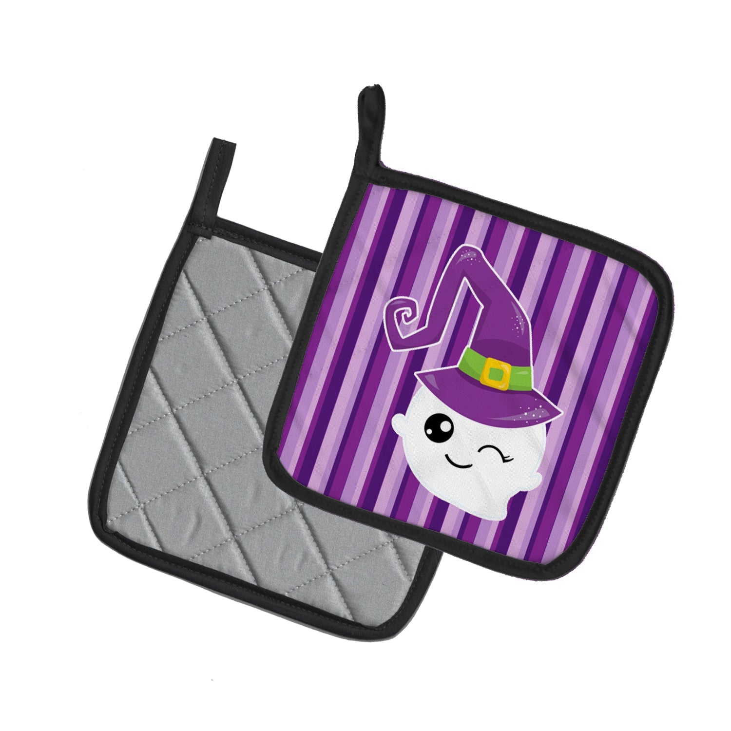 Halloween Ghost Witch Pot Holder Set of 2 Heat Resistant Quilted Hot Pads 7.5 x 7.5 Inch, Insulated Kitchen Trivets for Cooking & Baking
