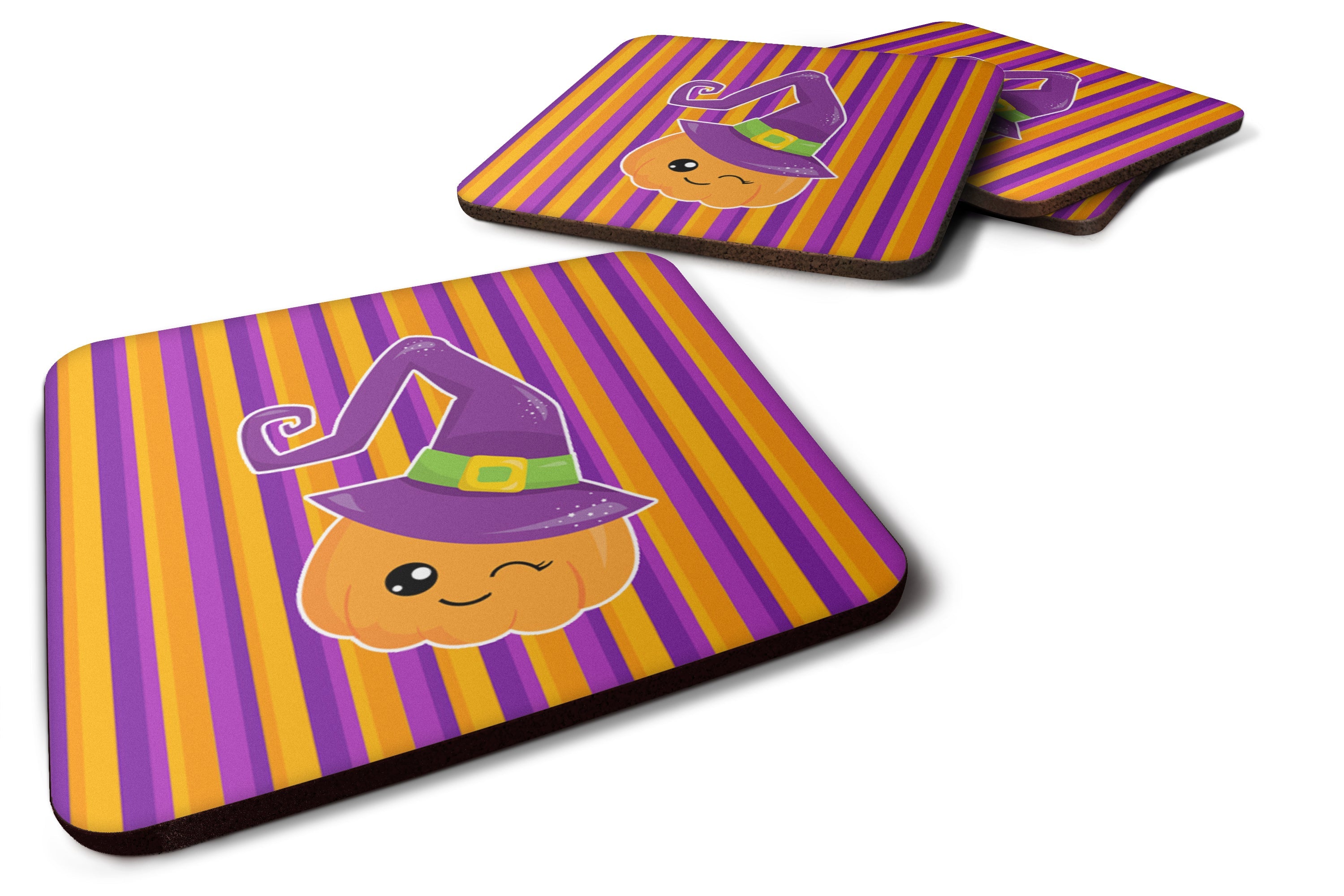 Halloween Pumpkin Witch Foam Coasters Set of 4 Cup Coasters for Indoor Outdoor, Tabletop Protection, Anti Slip, Mouse pad Material