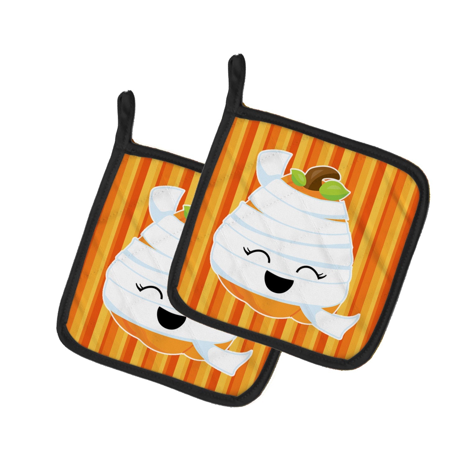 Halloween Pumpkin Mummy Pot Holder Set of 2 Heat Resistant Quilted Hot Pads 7.5 x 7.5 Inch, Insulated Kitchen Trivets for Cooking & Baking