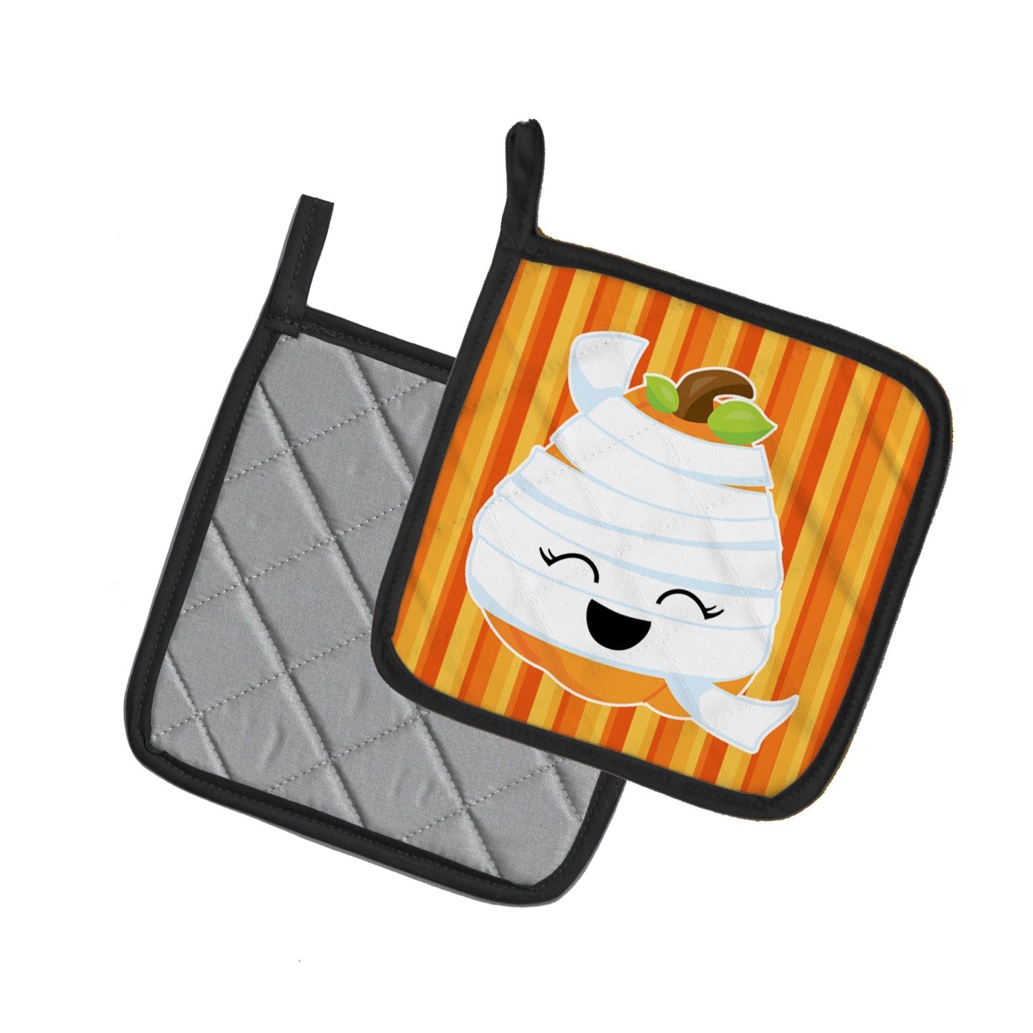 Halloween Pumpkin Mummy Pot Holder Set of 2 Heat Resistant Quilted Hot Pads 7.5 x 7.5 Inch, Insulated Kitchen Trivets for Cooking & Baking