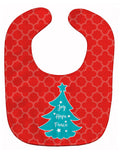 Christmas Tree Red Teal Baby Bib Easy-Clean Baby Bib Baby Feeding Accessory Baby Mealtime Essential, 10 x 13, Multicolor