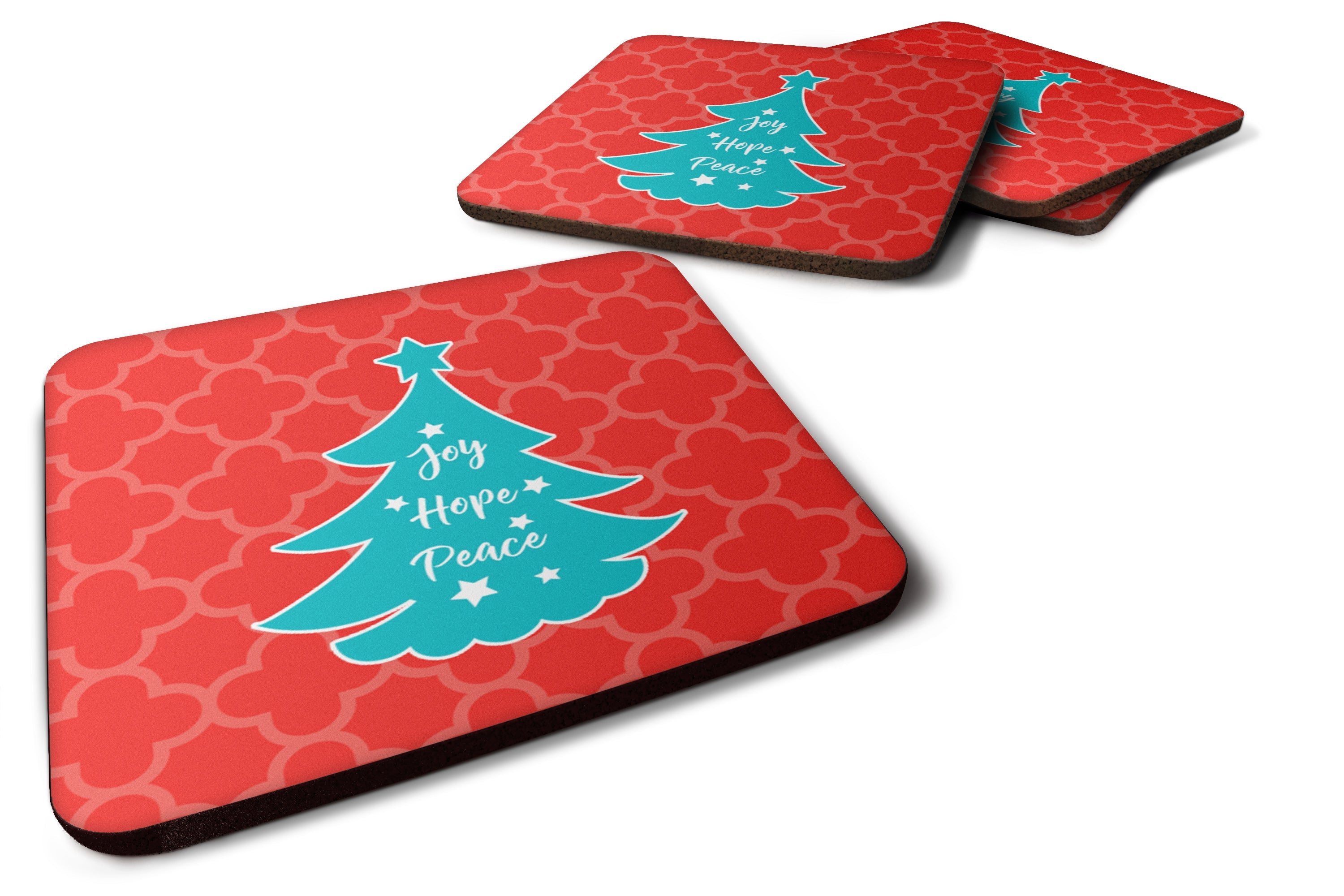 Christmas Tree Red Teal Foam Coasters Set of 4 Cup Coasters for Indoor Outdoor, Tabletop Protection, Anti Slip, Mouse pad Material