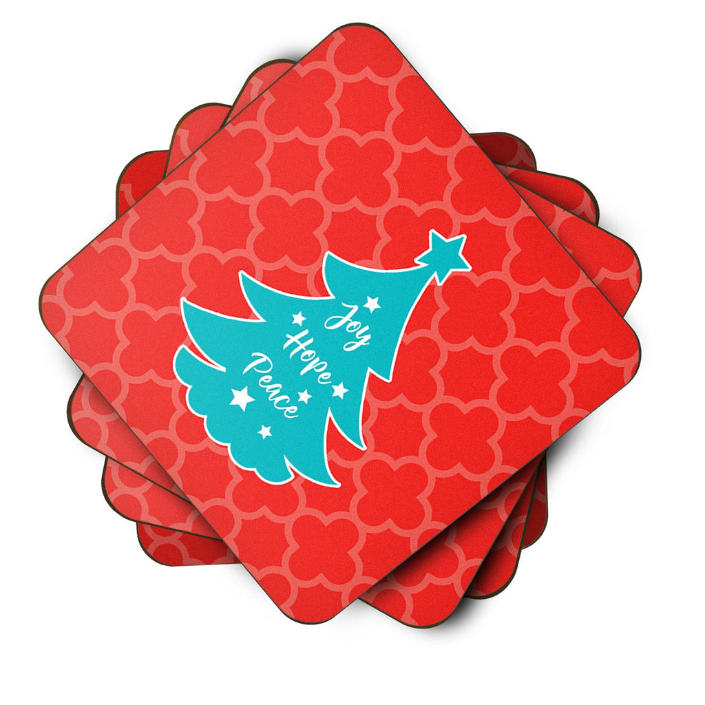 Christmas Tree Red Teal Foam Coasters Set of 4 Cup Coasters for Indoor Outdoor, Tabletop Protection, Anti Slip, Mouse pad Material