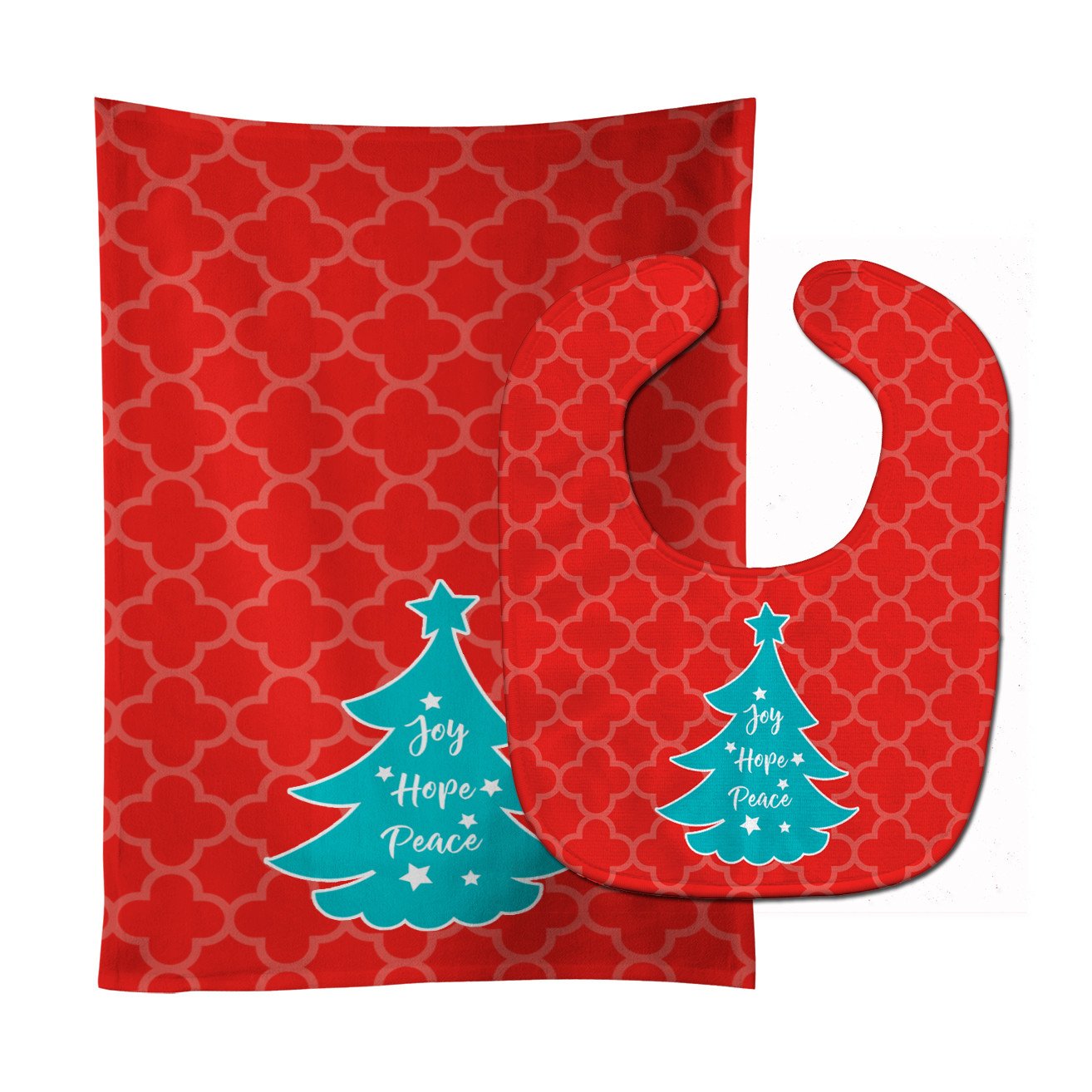 Christmas Tree Red Teal Baby Bib & Burp Cloth Easy-Clean Baby Bib Baby Feeding Accessory Baby Mealtime Essential