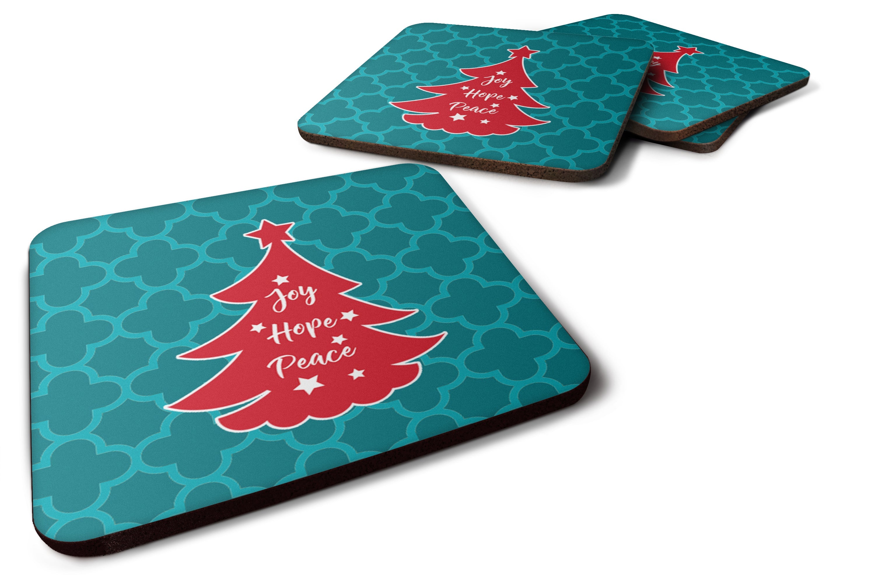 Christmas Tree Teal Red Foam Coasters Set of 4 Cup Coasters for Indoor Outdoor, Tabletop Protection, Anti Slip, Mouse pad Material