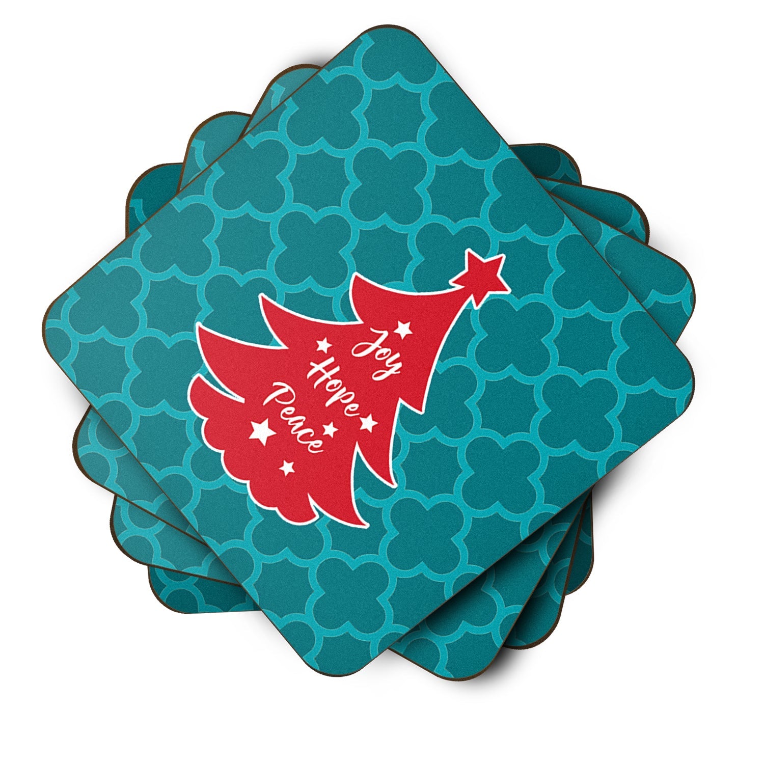 Christmas Tree Teal Red Foam Coasters Set of 4 Cup Coasters for Indoor Outdoor, Tabletop Protection, Anti Slip, Mouse pad Material