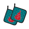 Christmas Tree Teal Red Pot Holder Set of 2 Heat Resistant Quilted Hot Pads 7.5 x 7.5 Inch, Insulated Kitchen Trivets for Cooking & Baking