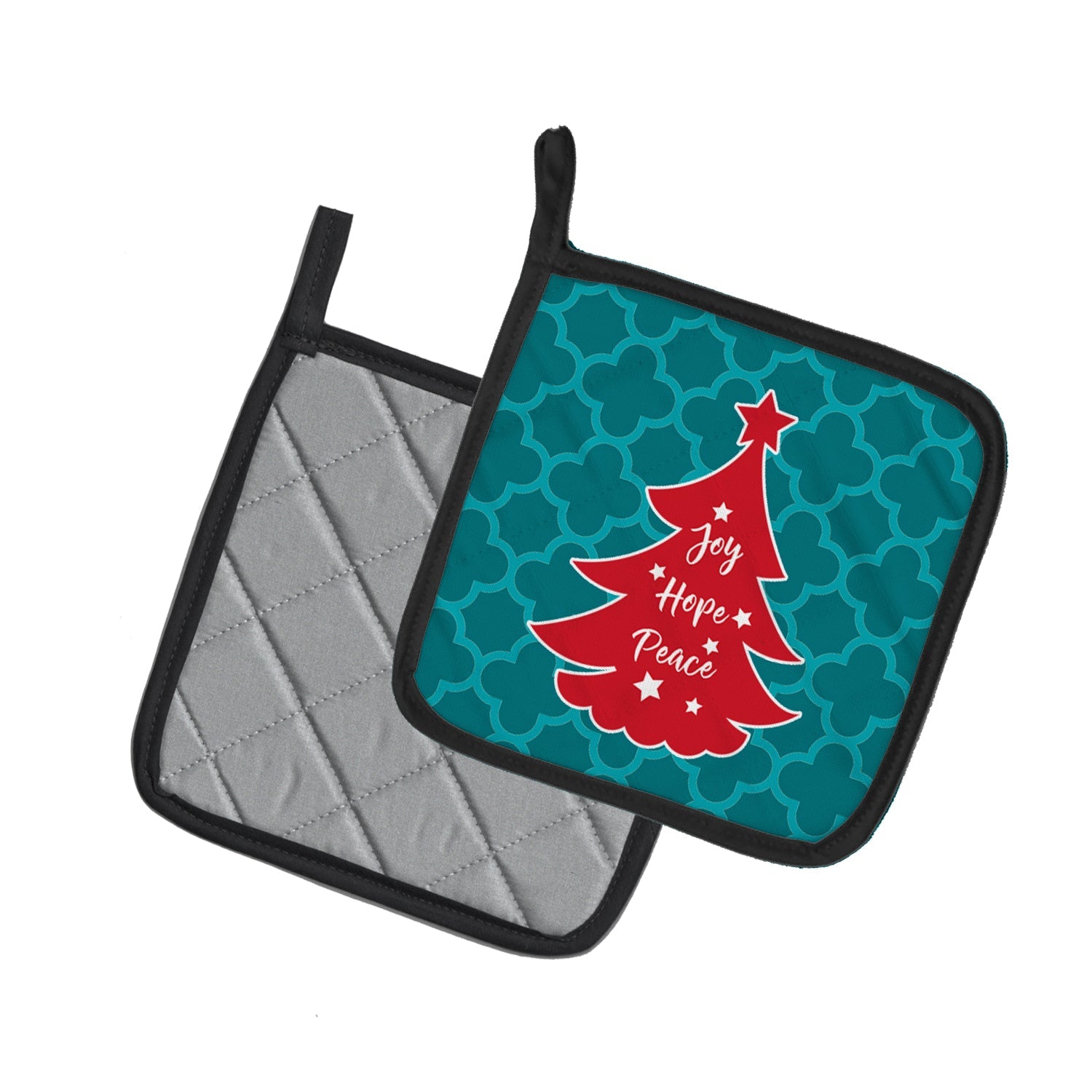 Christmas Tree Teal Red Pot Holder Set of 2 Heat Resistant Quilted Hot Pads 7.5 x 7.5 Inch, Insulated Kitchen Trivets for Cooking & Baking