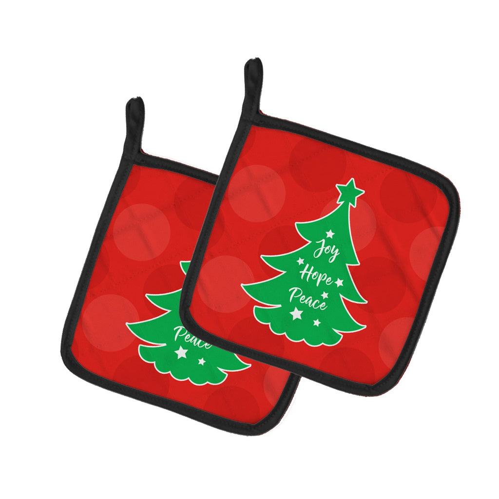 Christmas Tree Red Green Pot Holder Set of 2 Heat Resistant Quilted Hot Pads 7.5 x 7.5 Inch, Insulated Kitchen Trivets for Cooking & Baking