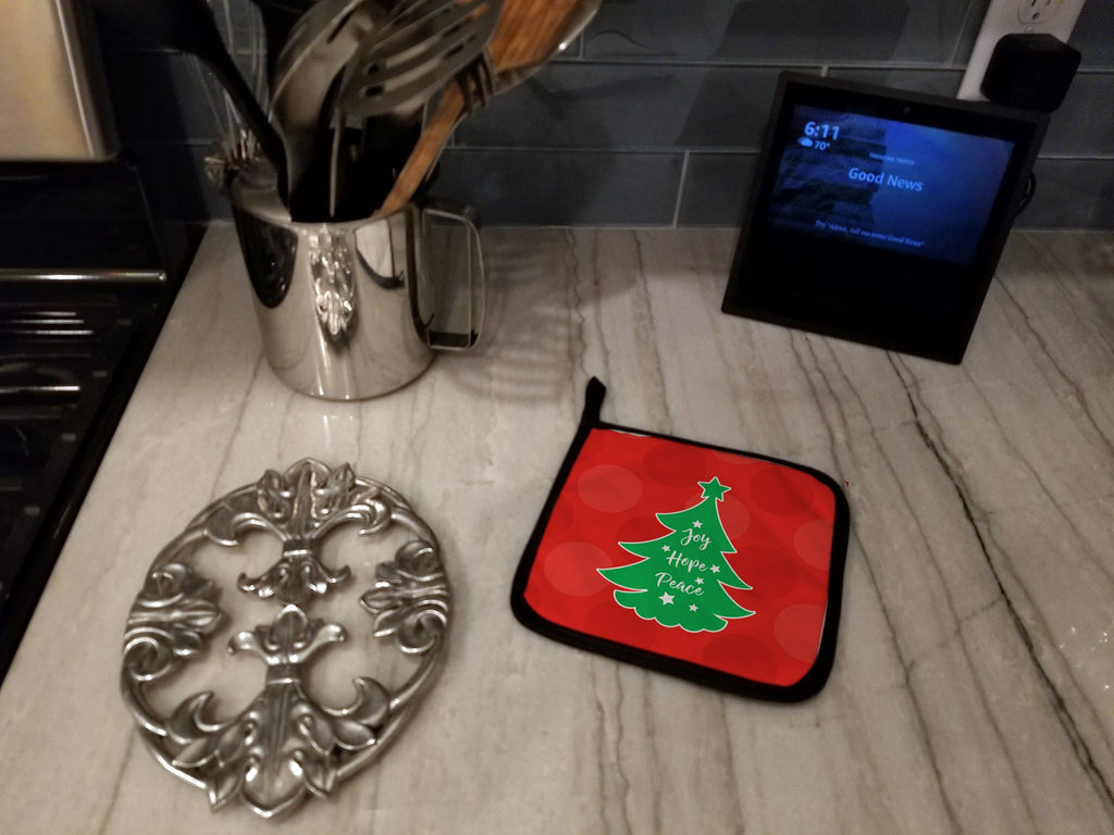 Christmas Tree Red Green Pot Holder Set of 2 Heat Resistant Quilted Hot Pads 7.5 x 7.5 Inch, Insulated Kitchen Trivets for Cooking & Baking