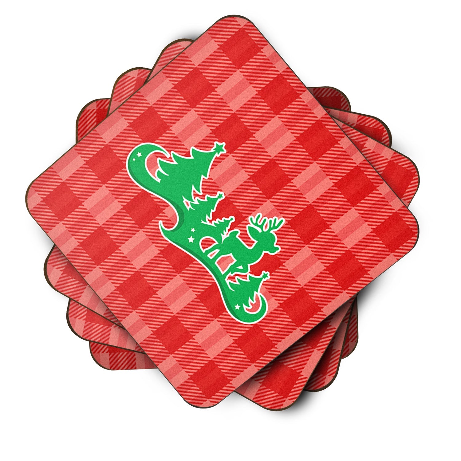 Christmas Tree Reindeer Red Foam Coasters Set of 4 Cup Coasters for Indoor Outdoor, Tabletop Protection, Anti Slip, Mouse pad Material