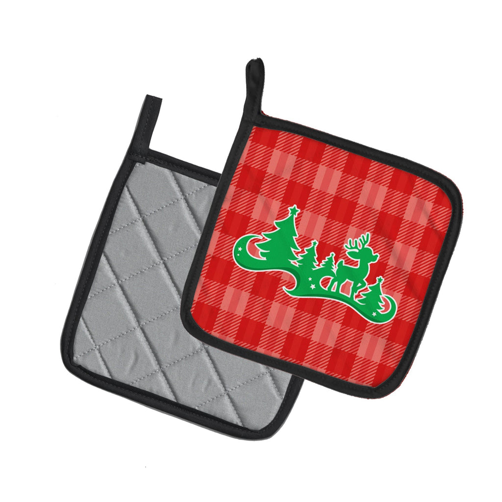 Christmas Tree Reindeer Red Pot Holder Set of 2 Heat Resistant Quilted Hot Pads 7.5 x 7.5 Inch, Insulated Kitchen Trivets for Cooking & Baking