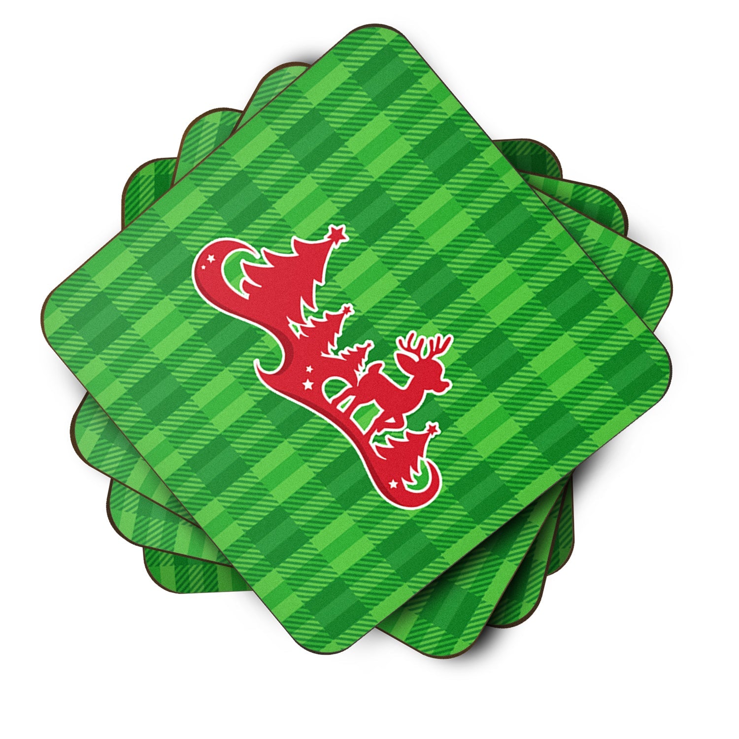 Christmas Tree Reindeer Green Foam Coasters Set of 4 Cup Coasters for Indoor Outdoor, Tabletop Protection, Anti Slip, Mouse pad Material