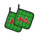 Christmas Tree Reindeer Green Pot Holder Set of 2 Heat Resistant Quilted Hot Pads 7.5 x 7.5 Inch, Insulated Kitchen Trivets for Cooking & Baking