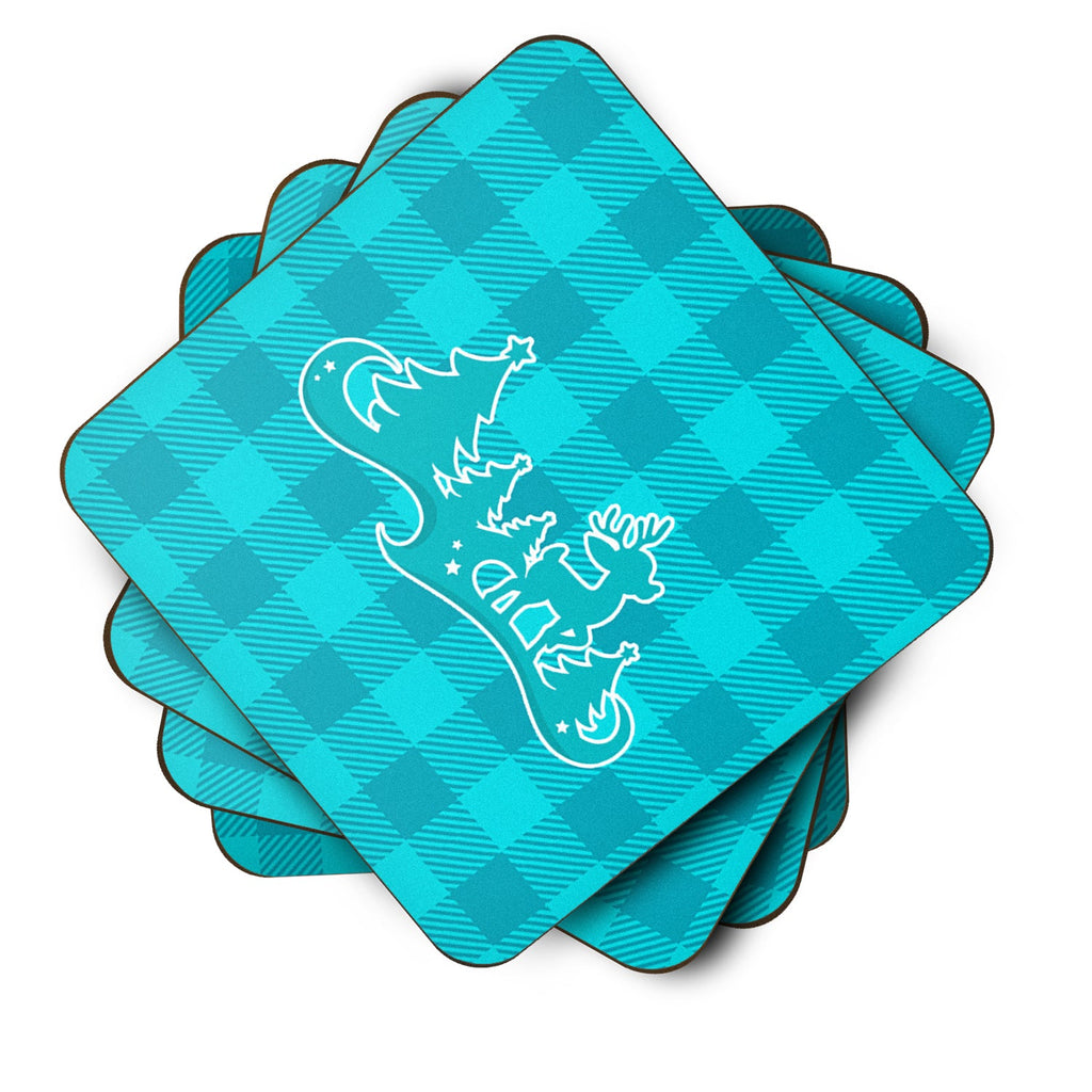 Christmas Tree Reindeer Blue Foam Coasters Set of 4 Cup Coasters for Indoor Outdoor, Tabletop Protection, Anti Slip, Mouse pad Material