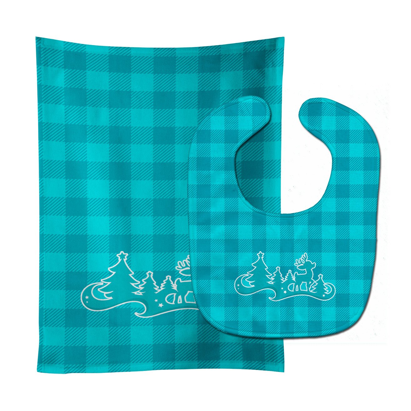 Christmas Tree Reindeer Blue Baby Bib & Burp Cloth Easy-Clean Baby Bib Baby Feeding Accessory Baby Mealtime Essential