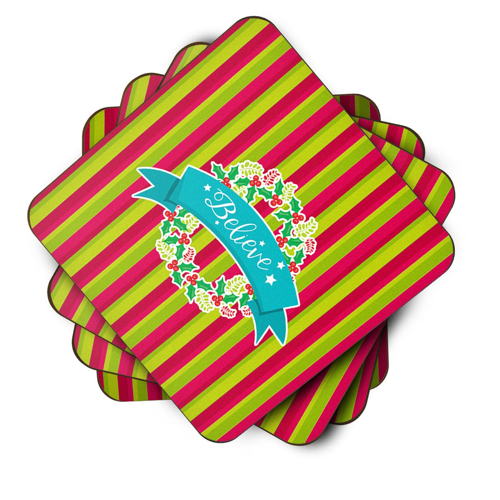 Christmas Wreath Believe Foam Coasters Set of 4 Cup Coasters for Indoor Outdoor, Tabletop Protection, Anti Slip, Mouse pad Material