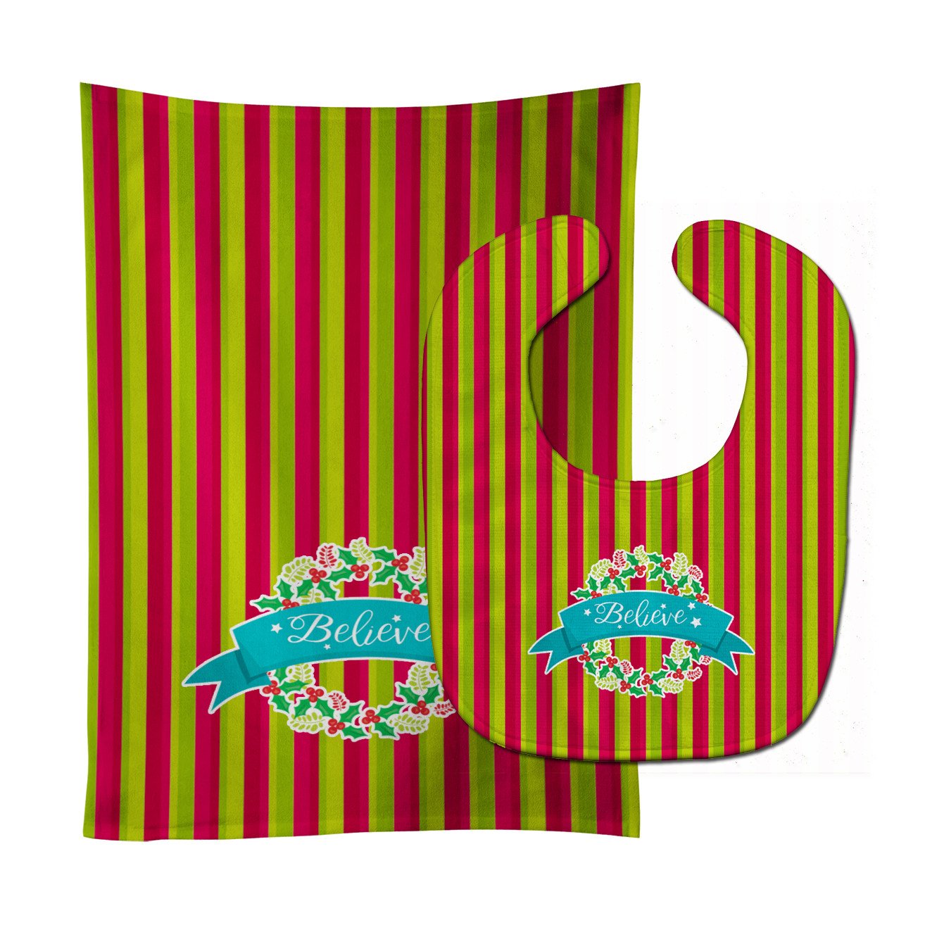 Christmas Wreath Believe Baby Bib & Burp Cloth Easy-Clean Baby Bib Baby Feeding Accessory Baby Mealtime Essential
