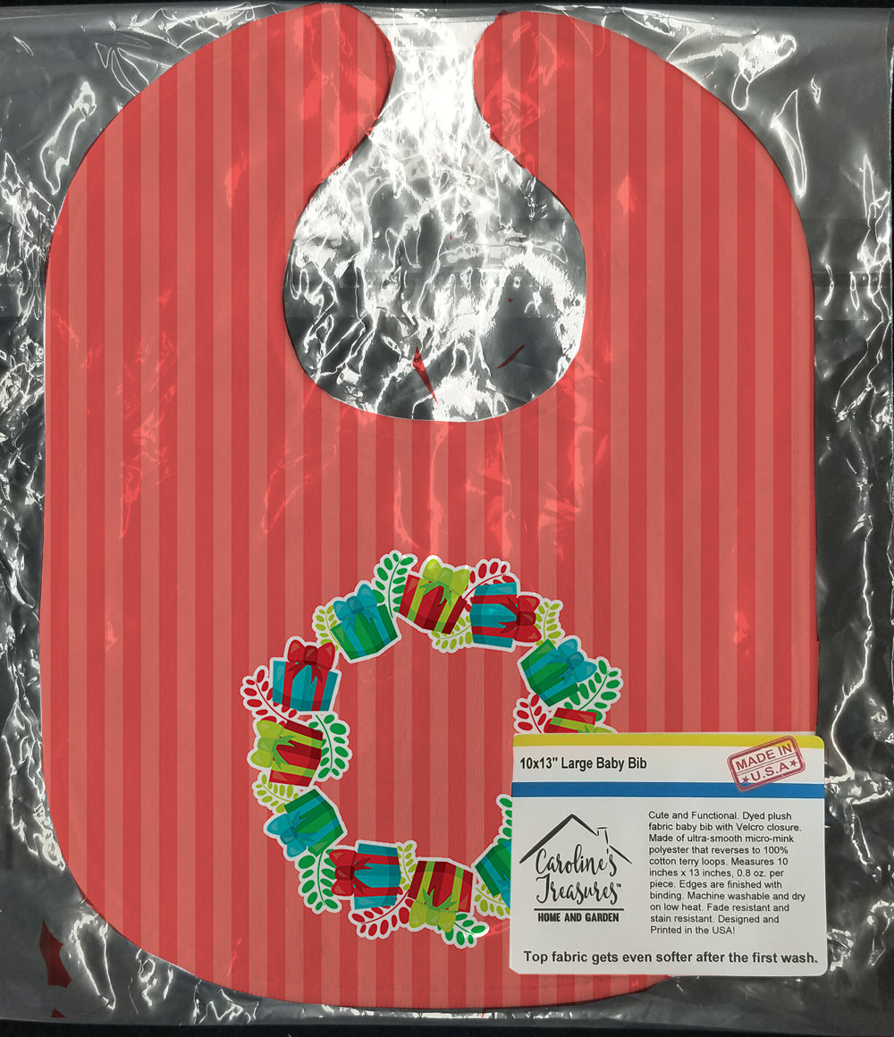 Christmas Wreath Presents Baby Bib Easy-Clean Baby Bib Baby Feeding Accessory Baby Mealtime Essential, 10 x 13, Multicolor