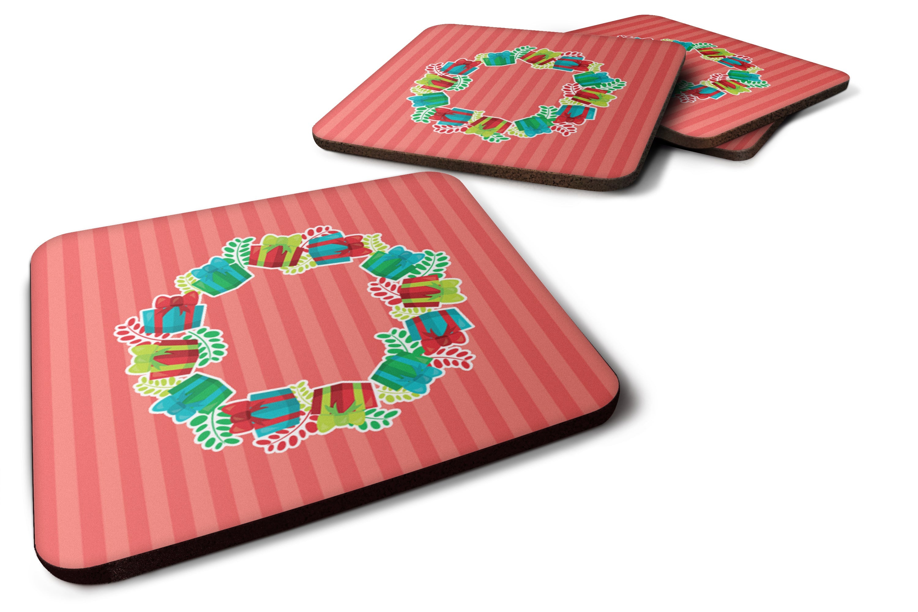 Christmas Wreath Presents Foam Coasters Set of 4 Cup Coasters for Indoor Outdoor, Tabletop Protection, Anti Slip, Mouse pad Material