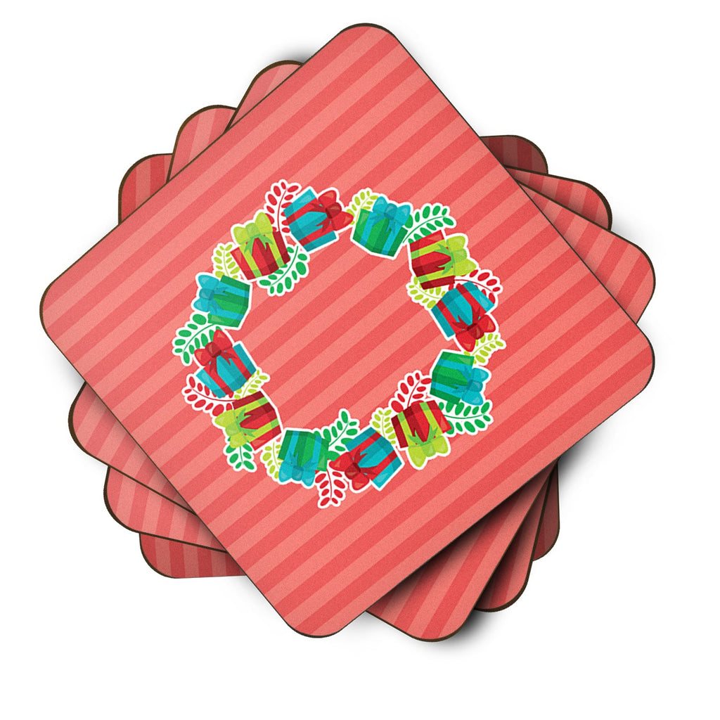 Christmas Wreath Presents Foam Coasters Set of 4 Cup Coasters for Indoor Outdoor, Tabletop Protection, Anti Slip, Mouse pad Material