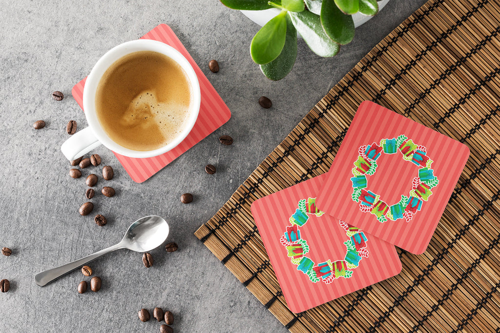Christmas Wreath Presents Foam Coasters Set of 4 Cup Coasters for Indoor Outdoor, Tabletop Protection, Anti Slip, Mouse pad Material