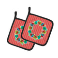 Christmas Wreath Presents Pot Holder Set of 2 Heat Resistant Quilted Hot Pads 7.5 x 7.5 Inch, Insulated Kitchen Trivets for Cooking & Baking