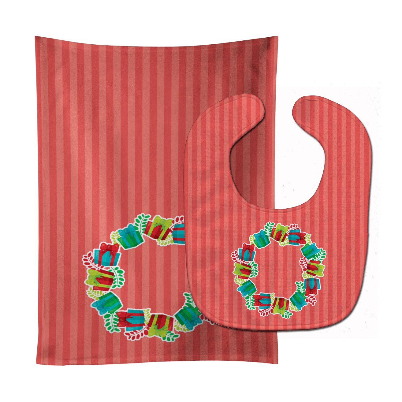 Christmas Wreath Presents Baby Bib & Burp Cloth Easy-Clean Baby Bib Baby Feeding Accessory Baby Mealtime Essential