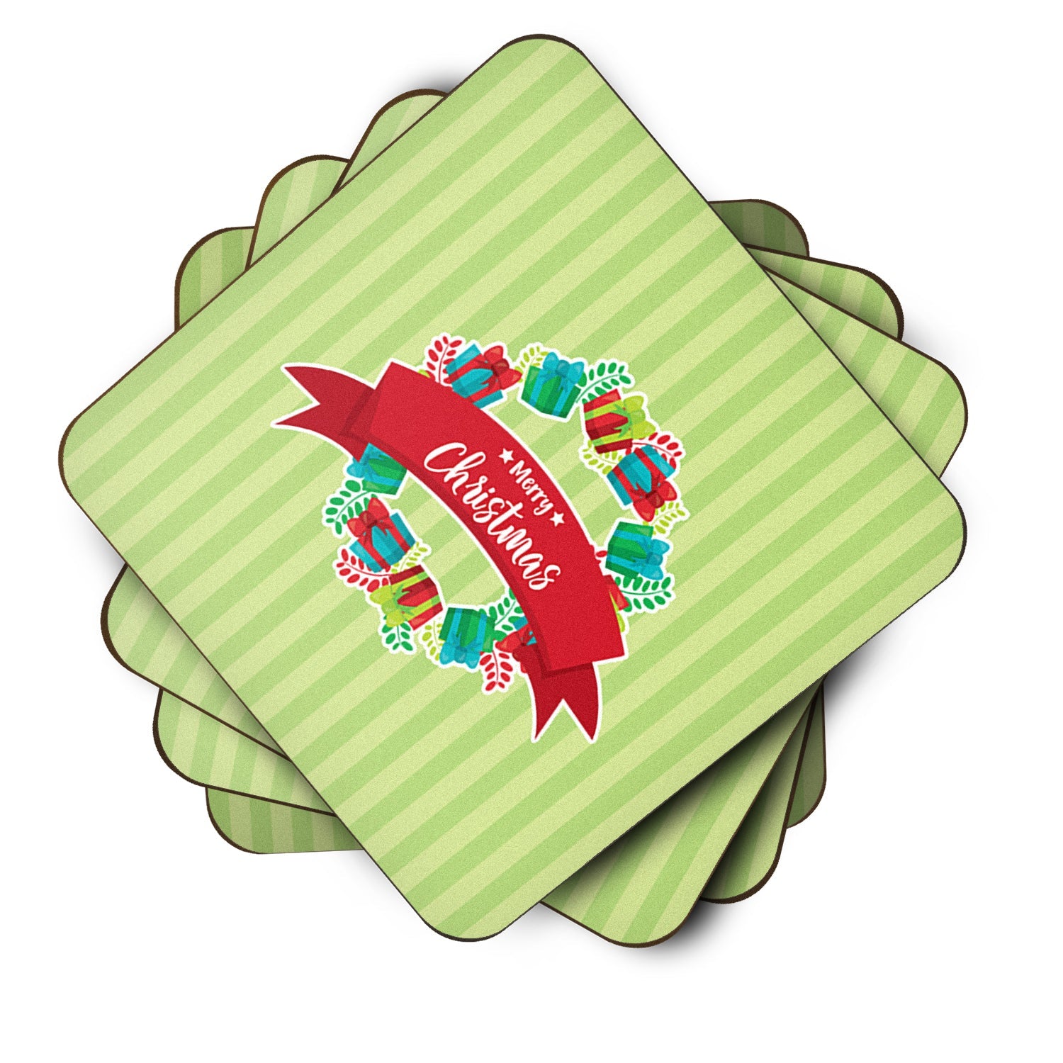 Christmas Wreath Presents Green Foam Coasters Set of 4 Cup Coasters for Indoor Outdoor, Tabletop Protection, Anti Slip, Mouse pad Material