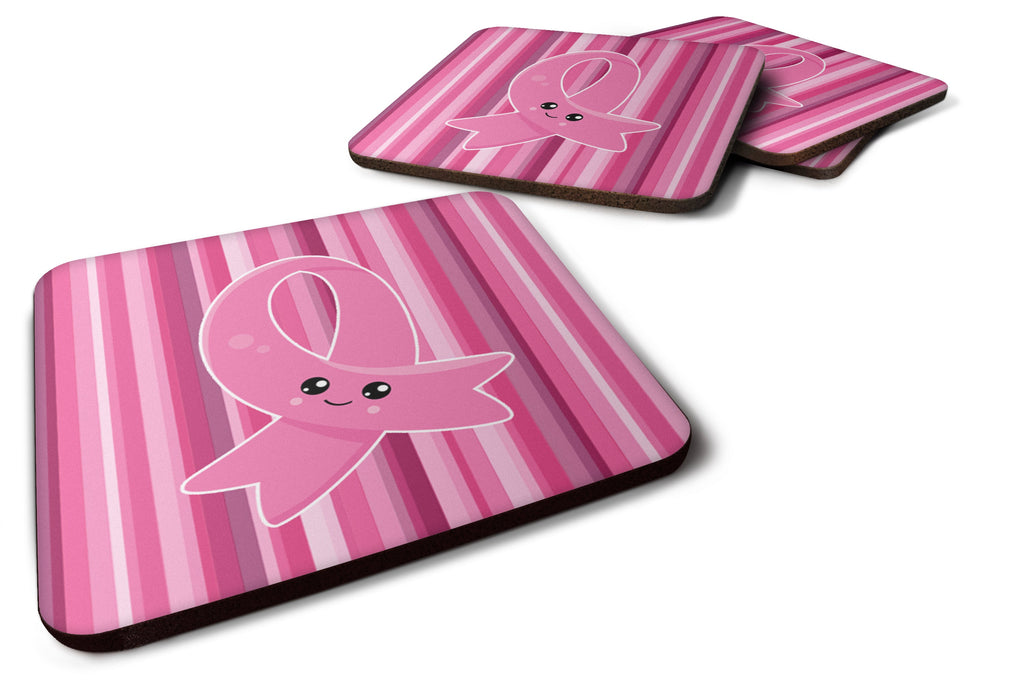 Breast Cancer Awareness Ribbon Face Foam Coasters Set of 4 Cup Coasters for Indoor Outdoor, Tabletop Protection, Anti Slip, Mouse pad Material