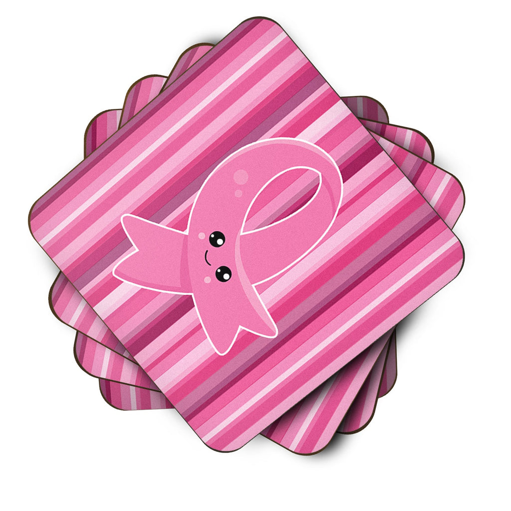 Breast Cancer Awareness Ribbon Face Foam Coasters Set of 4 Cup Coasters for Indoor Outdoor, Tabletop Protection, Anti Slip, Mouse pad Material