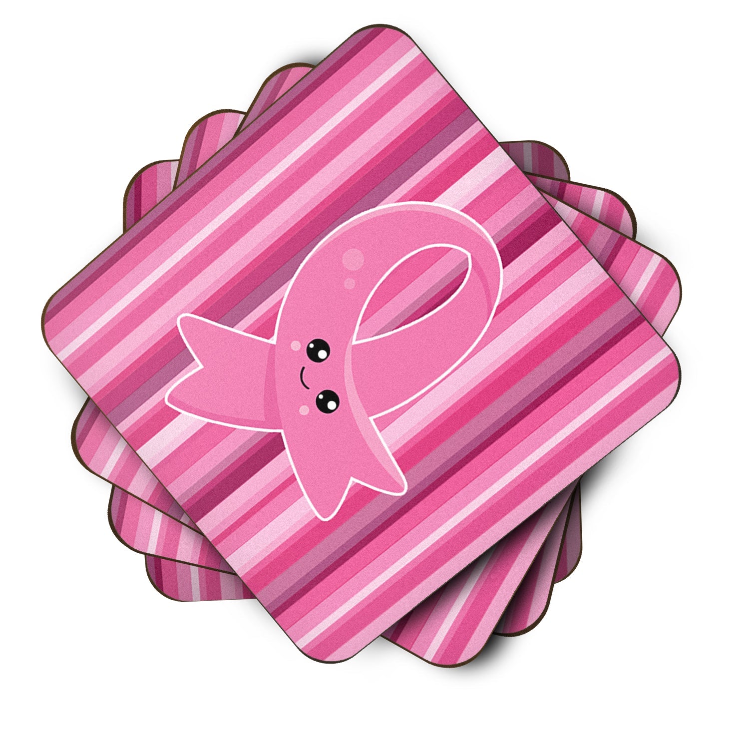 Breast Cancer Awareness Ribbon Face Foam Coasters Set of 4 Cup Coasters for Indoor Outdoor, Tabletop Protection, Anti Slip, Mouse pad Material