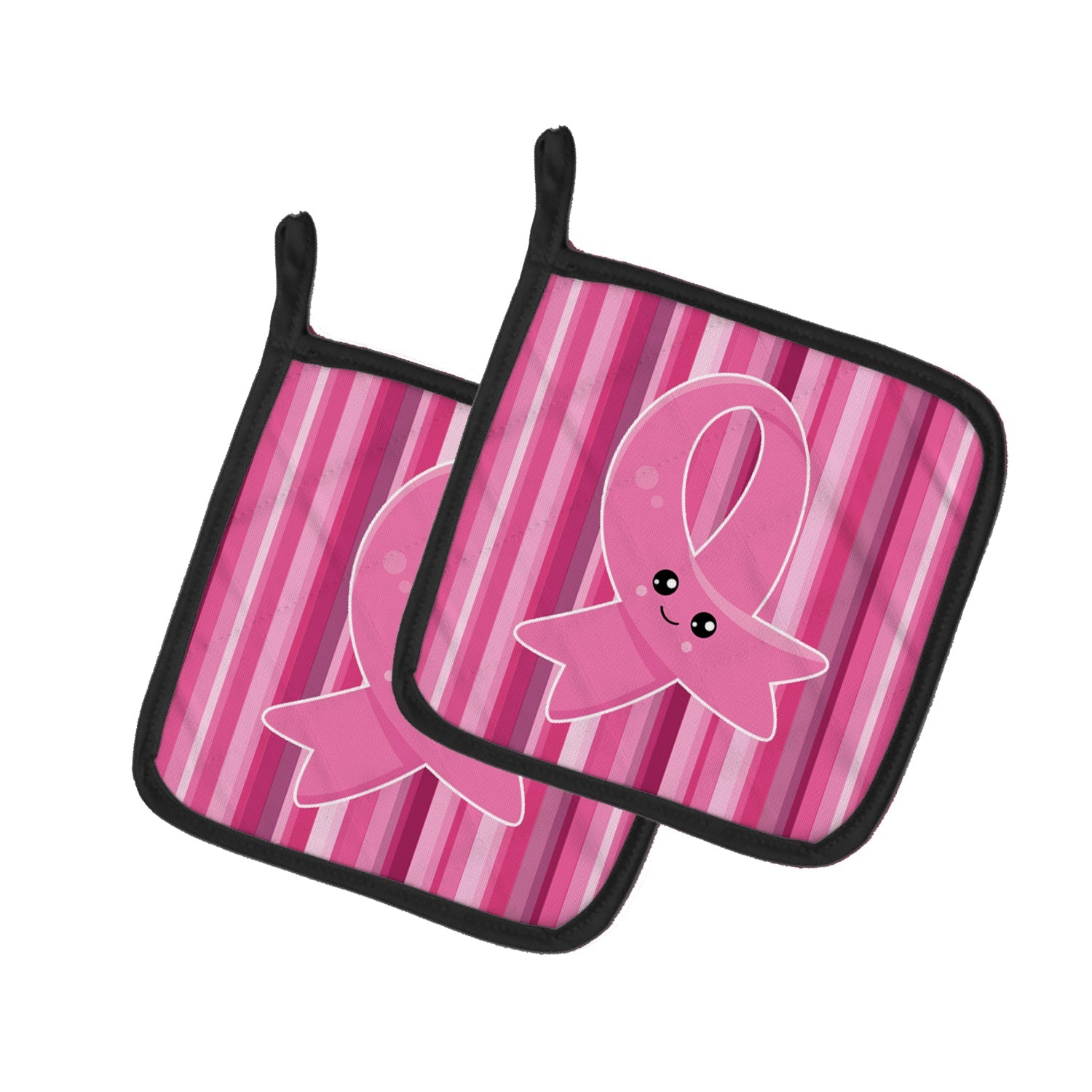 Breast Cancer Awareness Ribbon Face Pot Holder Set of 2 Heat Resistant Quilted Hot Pads 7.5 x 7.5 Inch, Insulated Kitchen Trivets for Cooking & Baking