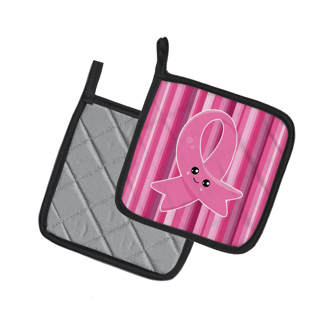 Breast Cancer Awareness Ribbon Face Pot Holder Set of 2 Heat Resistant Quilted Hot Pads 7.5 x 7.5 Inch, Insulated Kitchen Trivets for Cooking & Baking