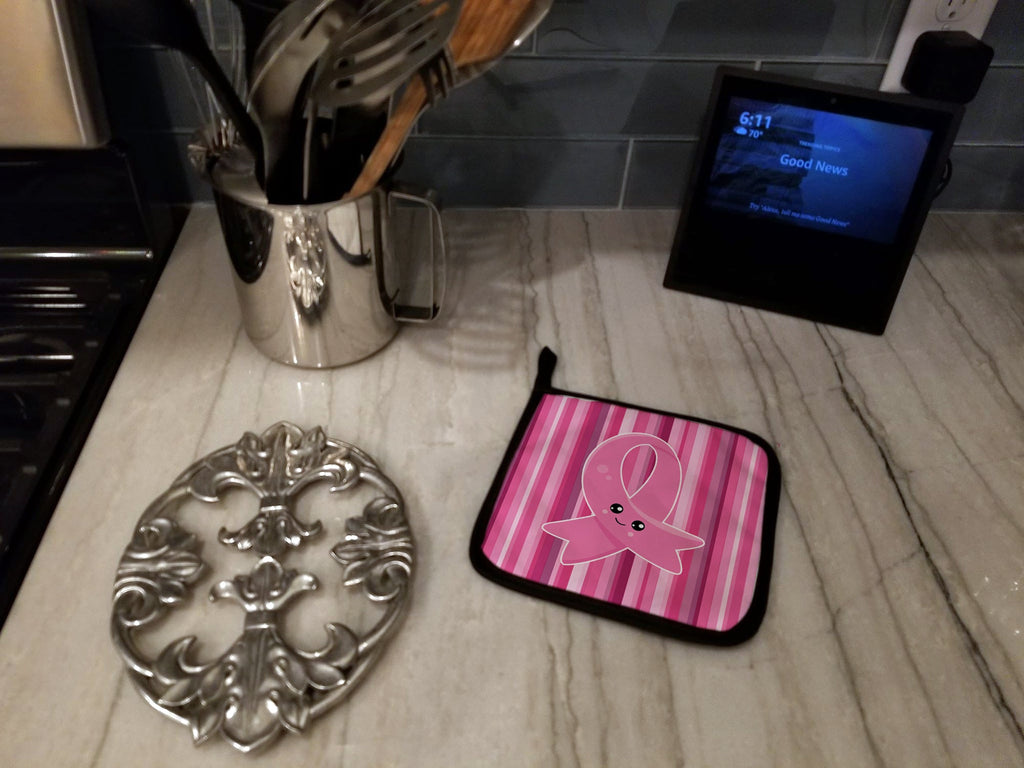 Breast Cancer Awareness Ribbon Face Pot Holder Set of 2 Heat Resistant Quilted Hot Pads 7.5 x 7.5 Inch, Insulated Kitchen Trivets for Cooking & Baking
