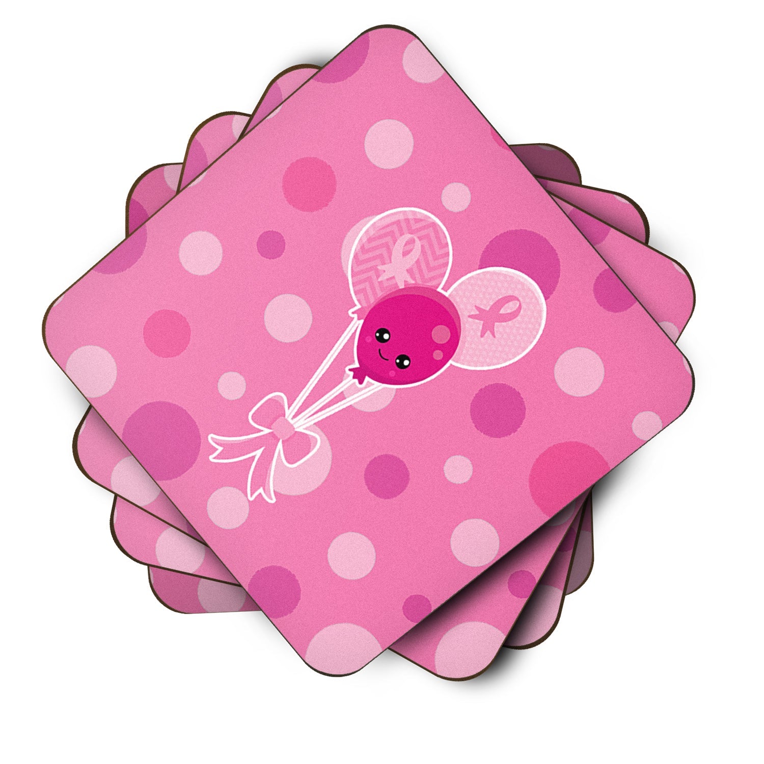 Breast Cancer Awareness Ribbon Balloons Foam Coasters Set of 4 Cup Coasters for Indoor Outdoor, Tabletop Protection, Anti Slip, Mouse pad Material
